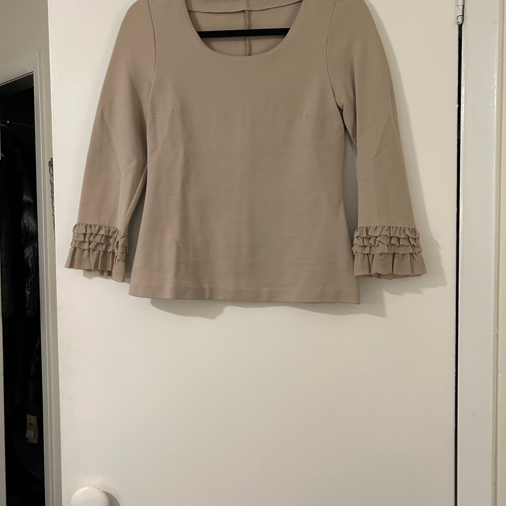 Elegant Beige Ruffle Sleeve Top